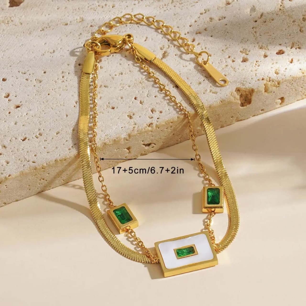 Emerald double  chain bracelet