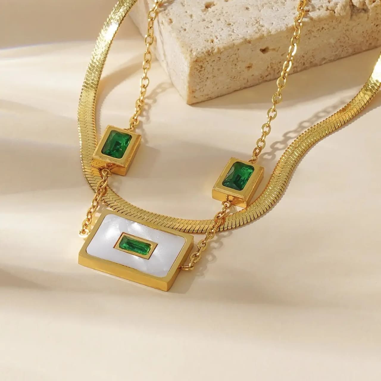 Emerald double  chain bracelet