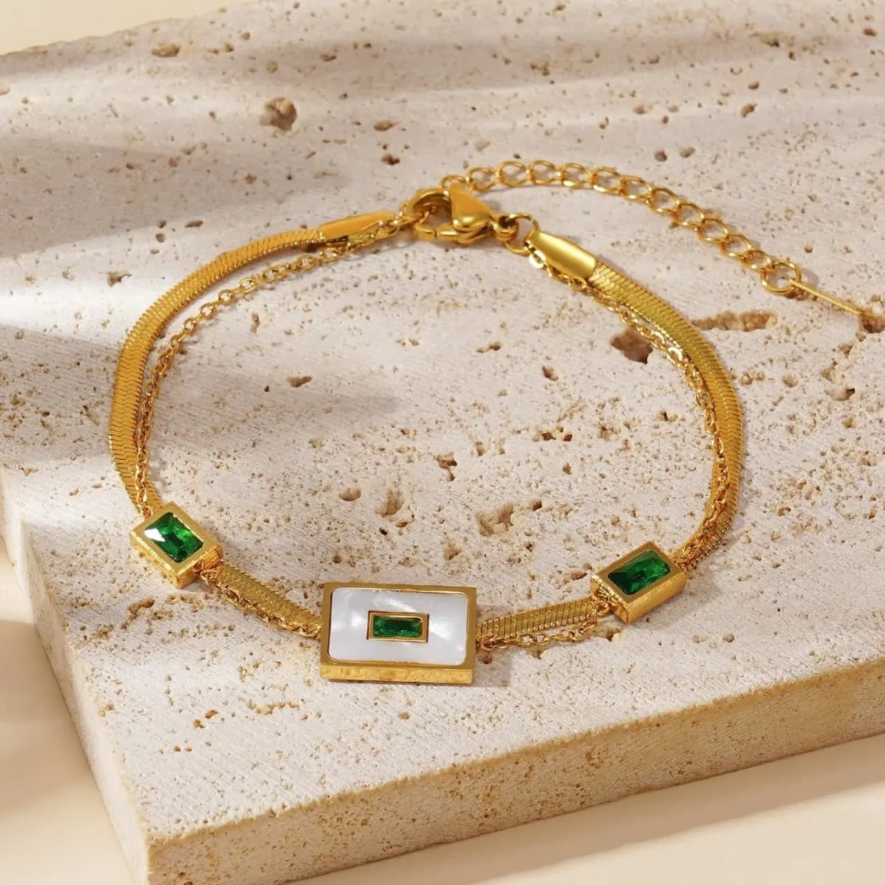 Emerald double  chain bracelet